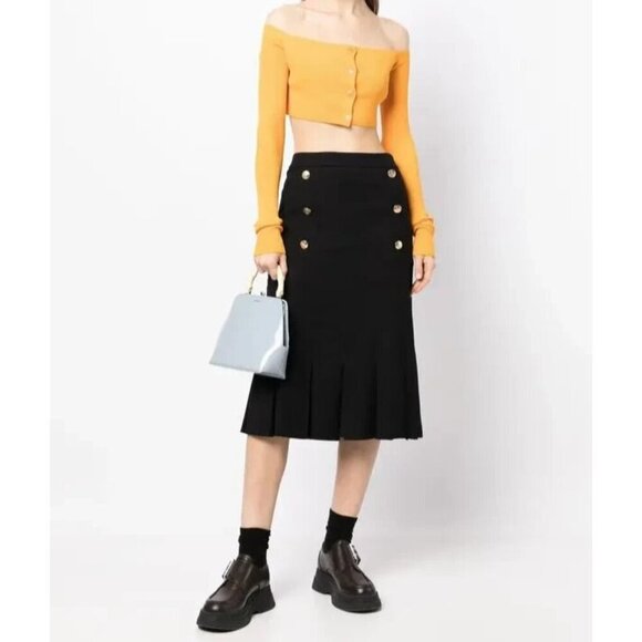Low Classic Button Embellish Pleated Midi Skirt Military Whimsygoth Designer M - Picture 1 of 10